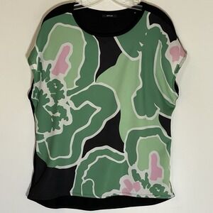 OPUS Top Womens 40 Green Multi Floral Boho Casual Artsy Boxy Mix Fabric Germany